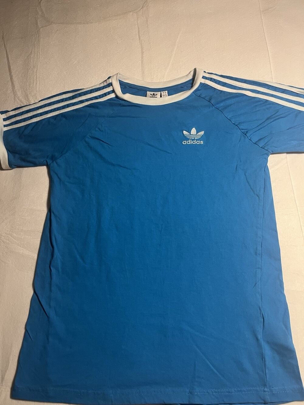 Adidas Originals Men’s Large Blue 3 Stripe Trefoil Ringer T-Shirt Retro Style